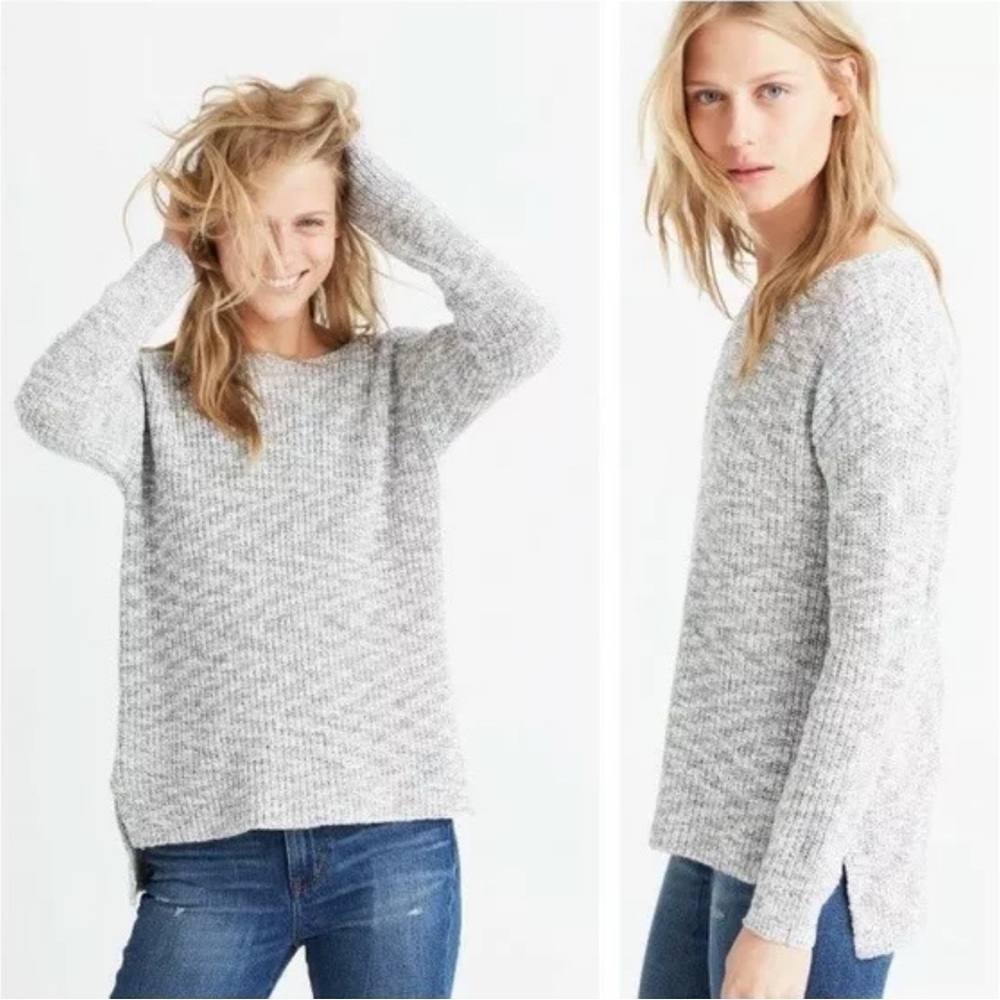 Madewell Eastbank Pullover Sweater Marled Gray White Boat Neck Long Sleeve